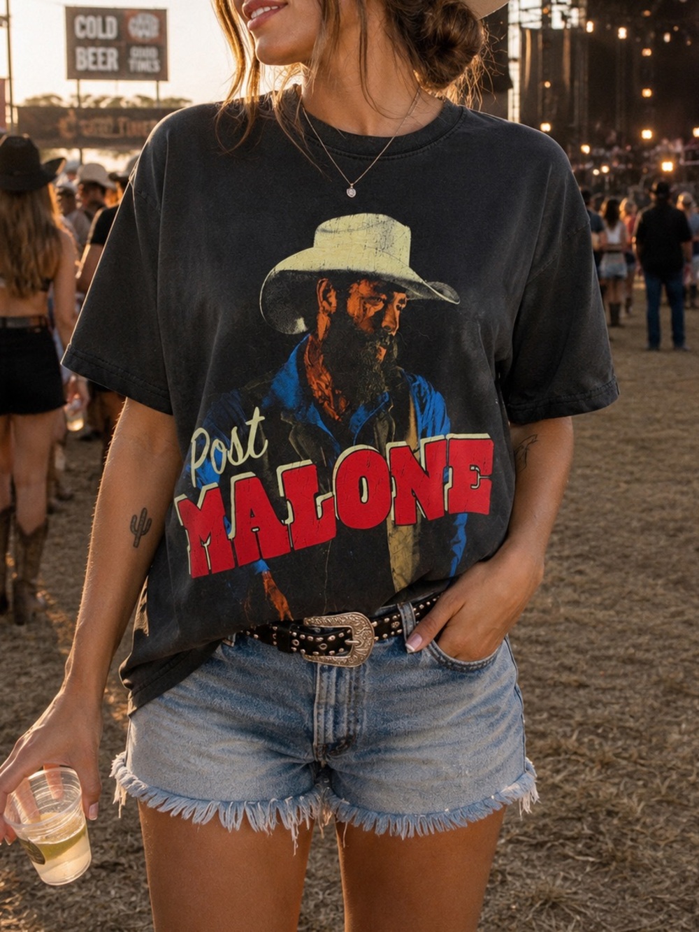NWT Posty Co Post Malone Cowboy Graphic Tee Women’s Large Black Western Country